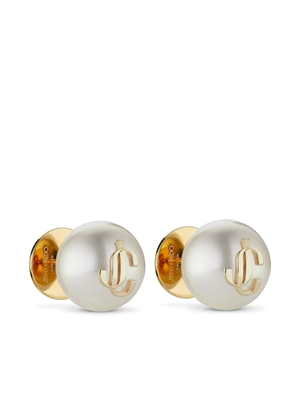 GOLD-FINISH METAL JC PEARL STUD EARRINGS
