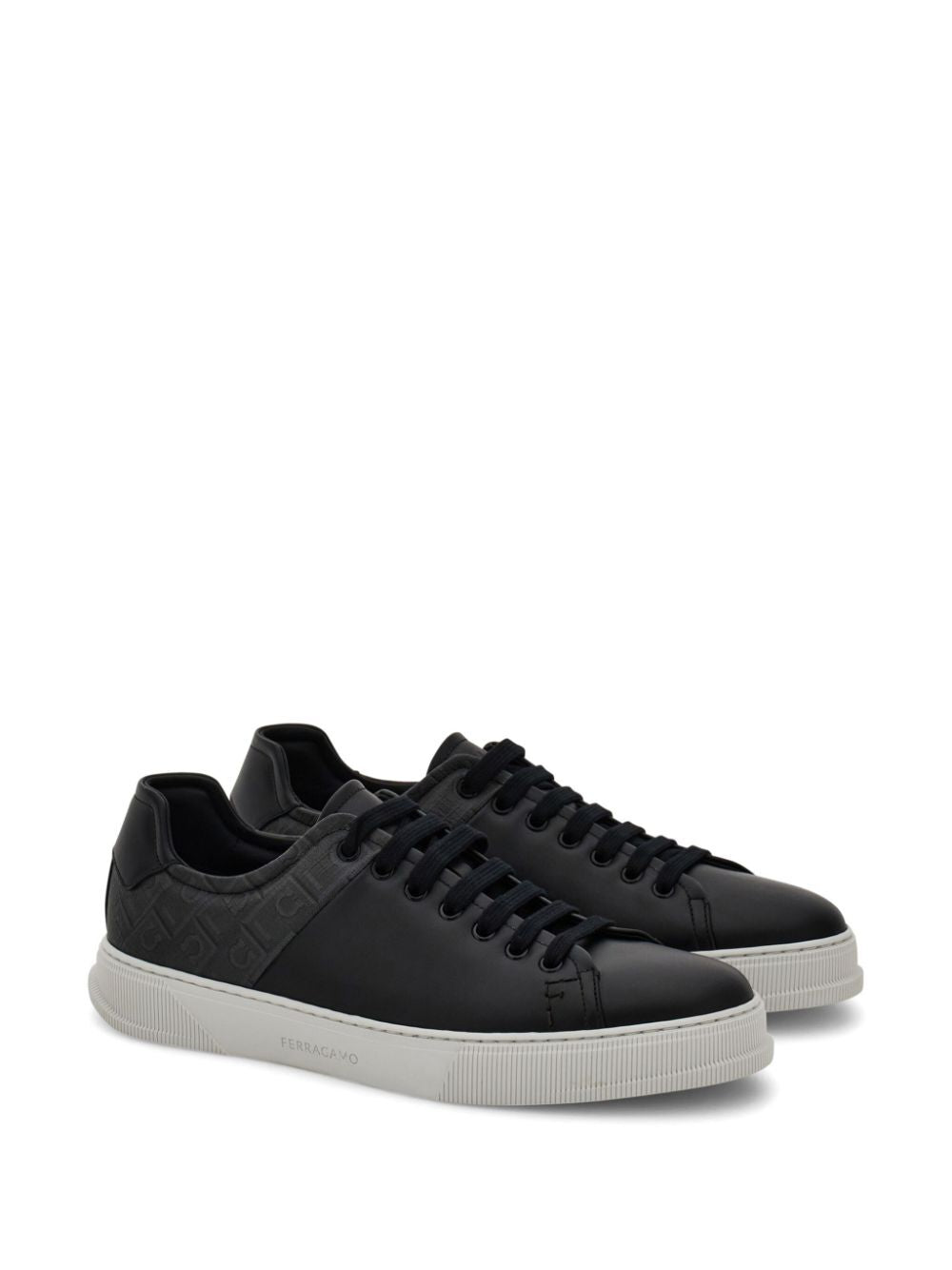 LEATHER AND JACQUARD FABRIC MONOGRAM CLAYTON SNEAKERS
