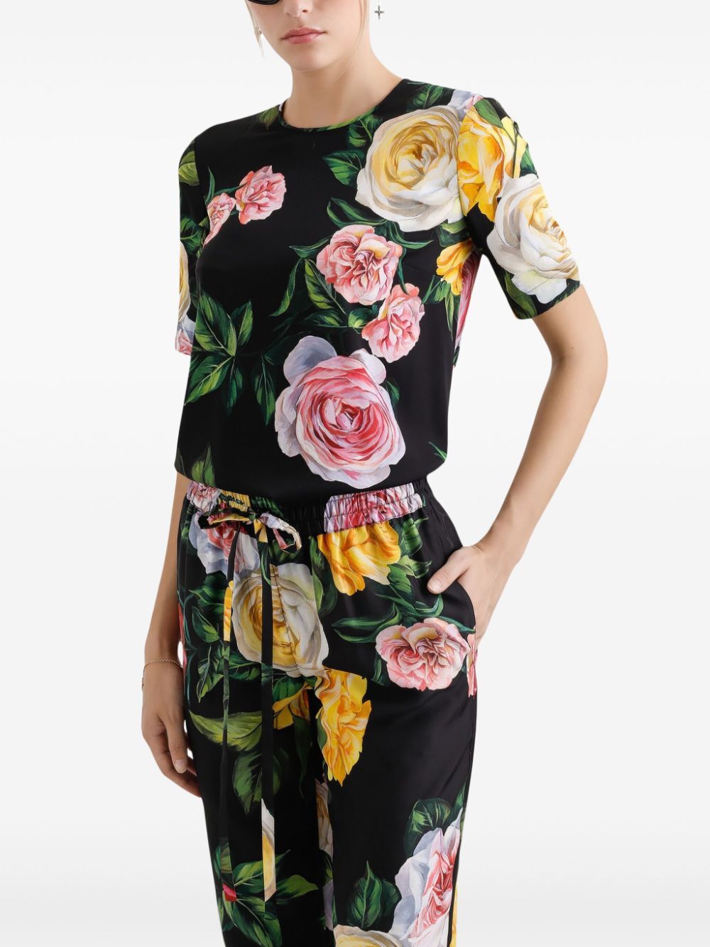 PEONY AND ROSE PRINT SILK CHARMEUSE BLOUSE
