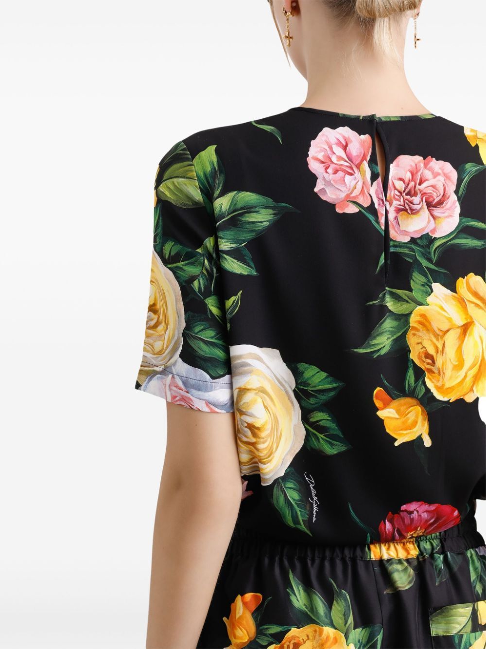 PEONY AND ROSE PRINT SILK CHARMEUSE BLOUSE