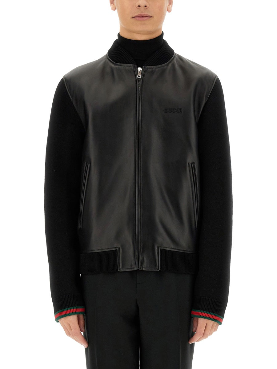 NAPPA LEATHER AND KNITTED BOMBER JACKET