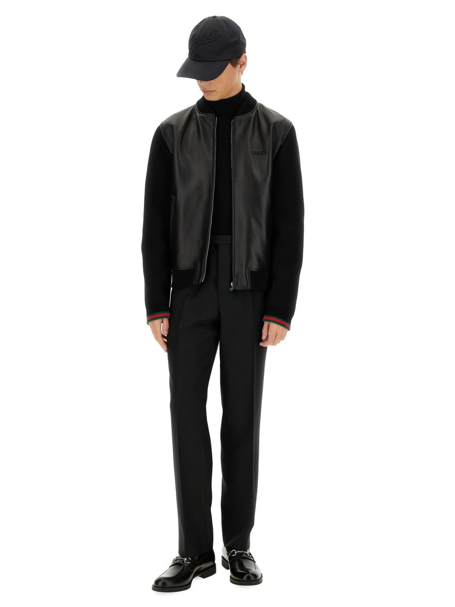 NAPPA LEATHER AND KNITTED BOMBER JACKET
