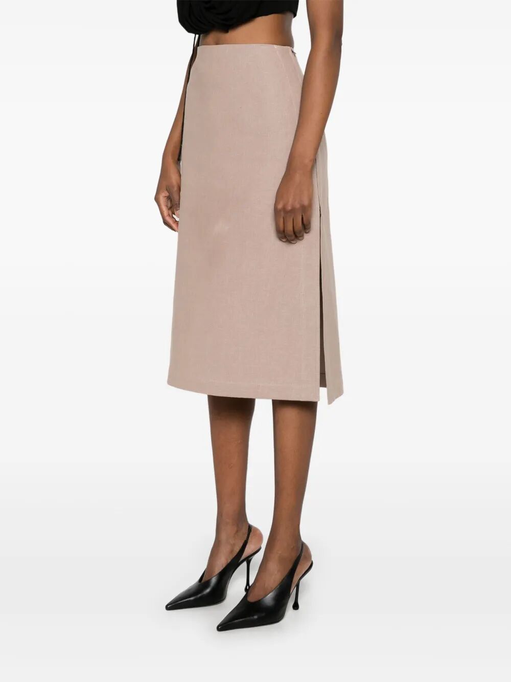 WAXED LINEN STRAIGHT MIDI SKIRT