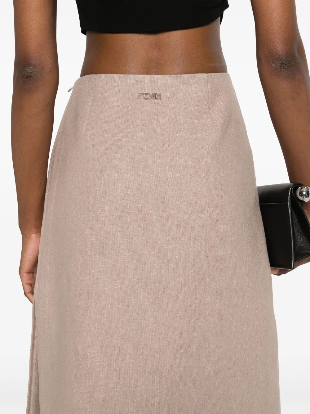 WAXED LINEN STRAIGHT MIDI SKIRT
