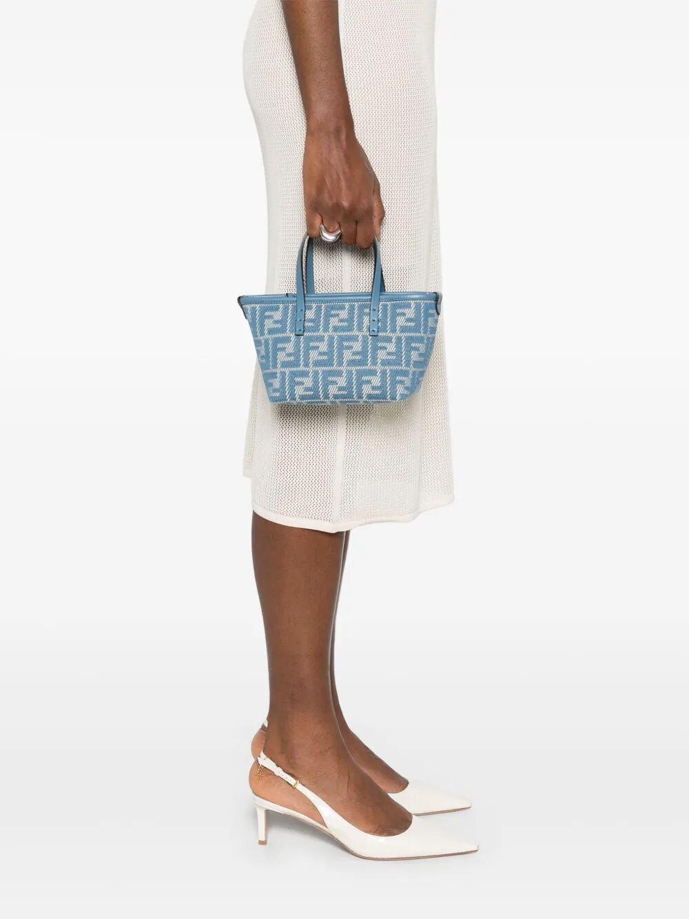 DENIM-EFFECT FF JACQUARD ROLL MINI BAG