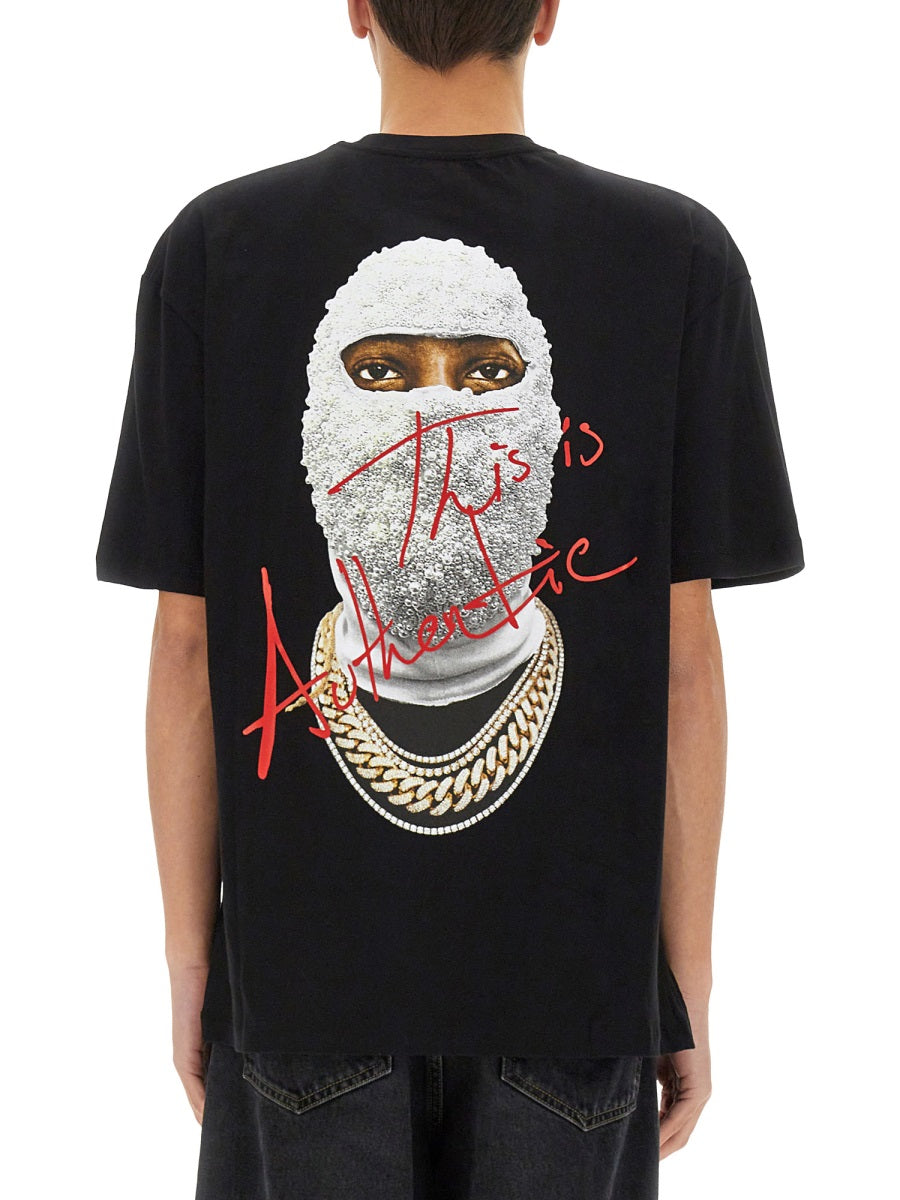 "THIS IS AUTHENTIC" MASK PRINT T-SHIRT