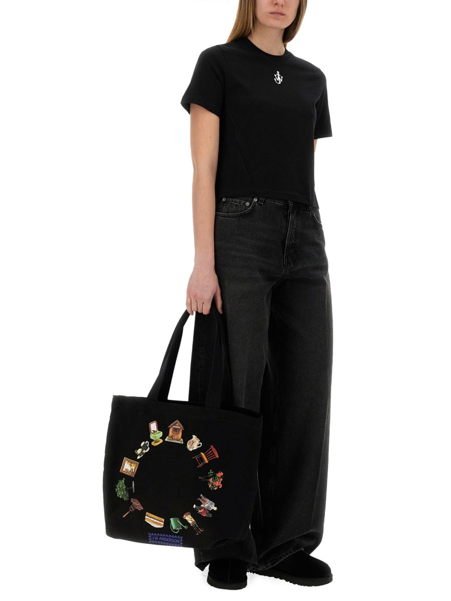 CROPPED T-SHIRT WITH "ANCHOR JWA" LOGO