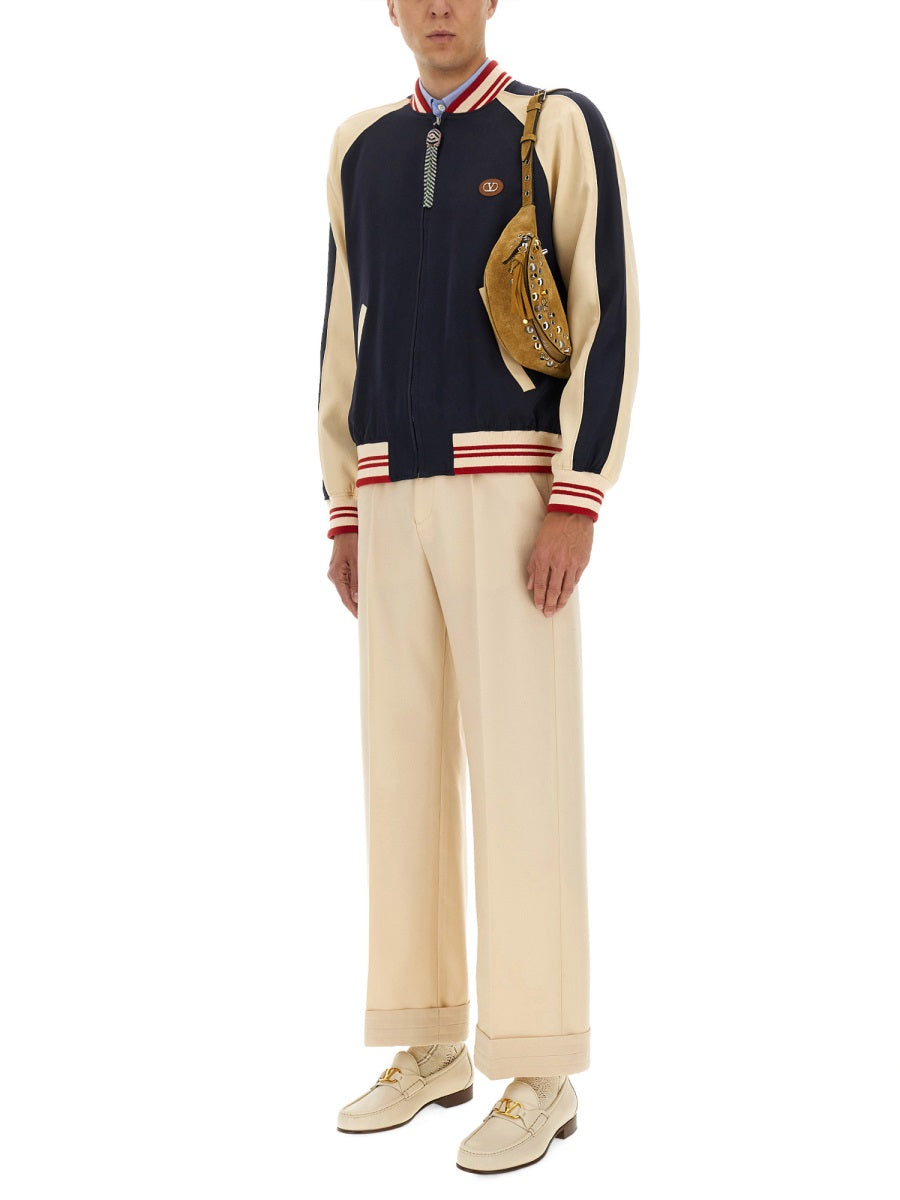 WOOL AND COTTON BOMBER JACKET WITH VLOGO AND CHAT DE LA MAISON PATCH