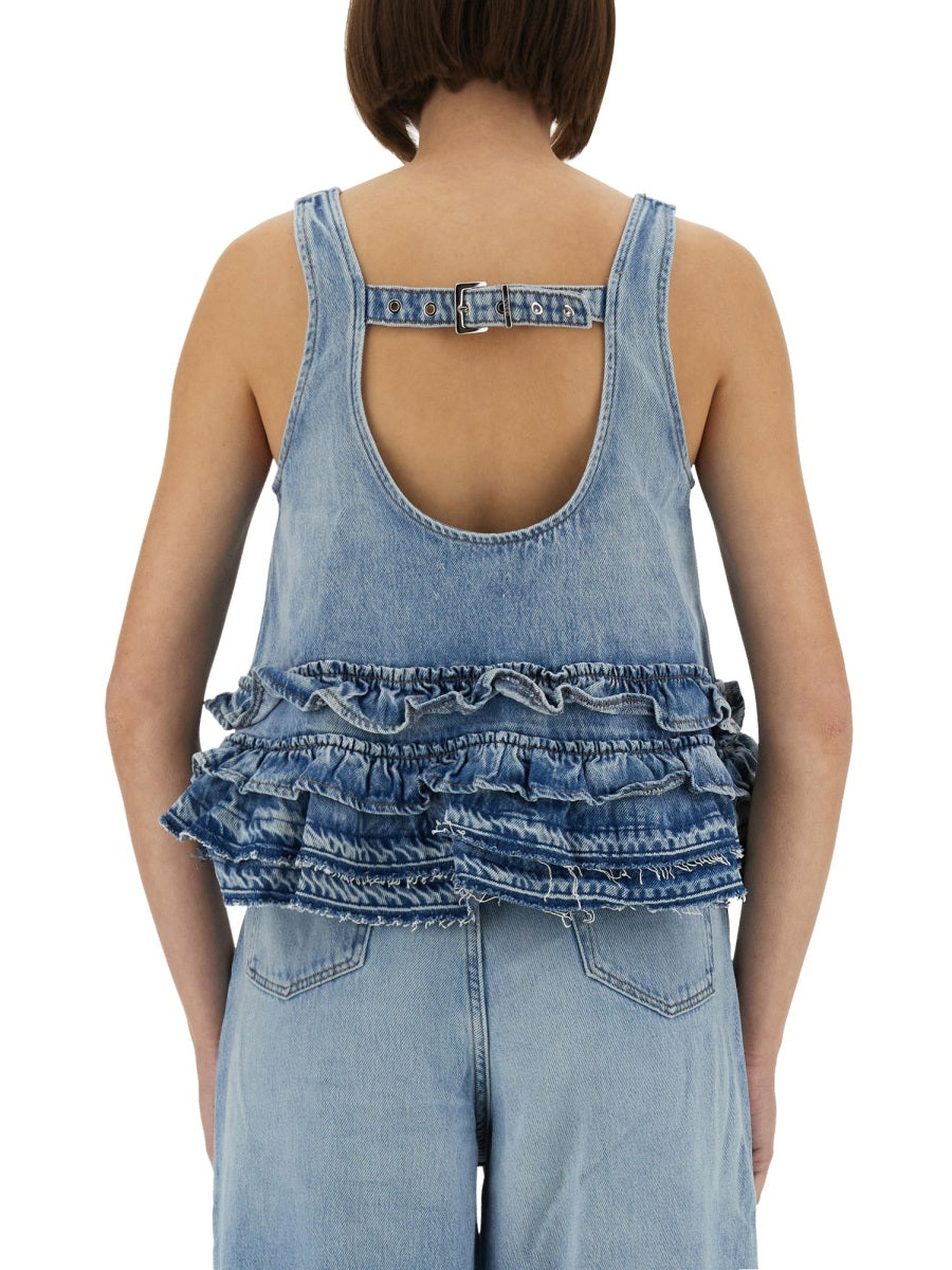 DENIM RUFFLE TOP