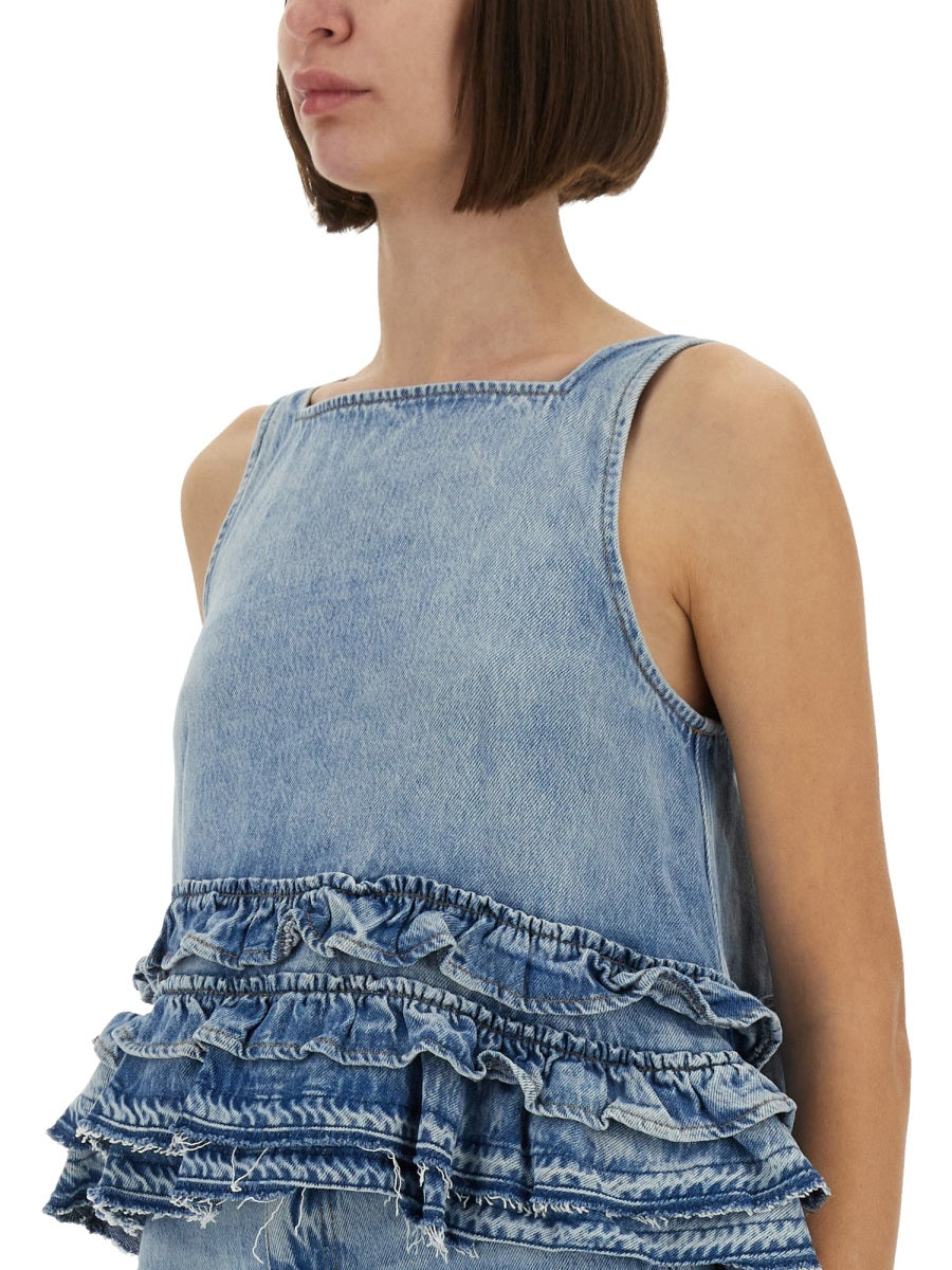 DENIM RUFFLE TOP