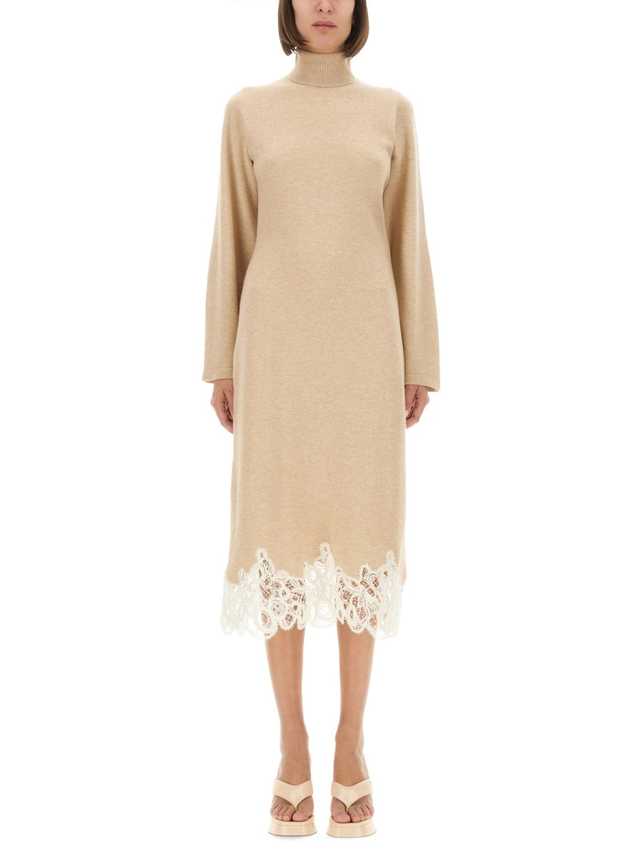 KNIT DRESS WITH LACE HEMLINE