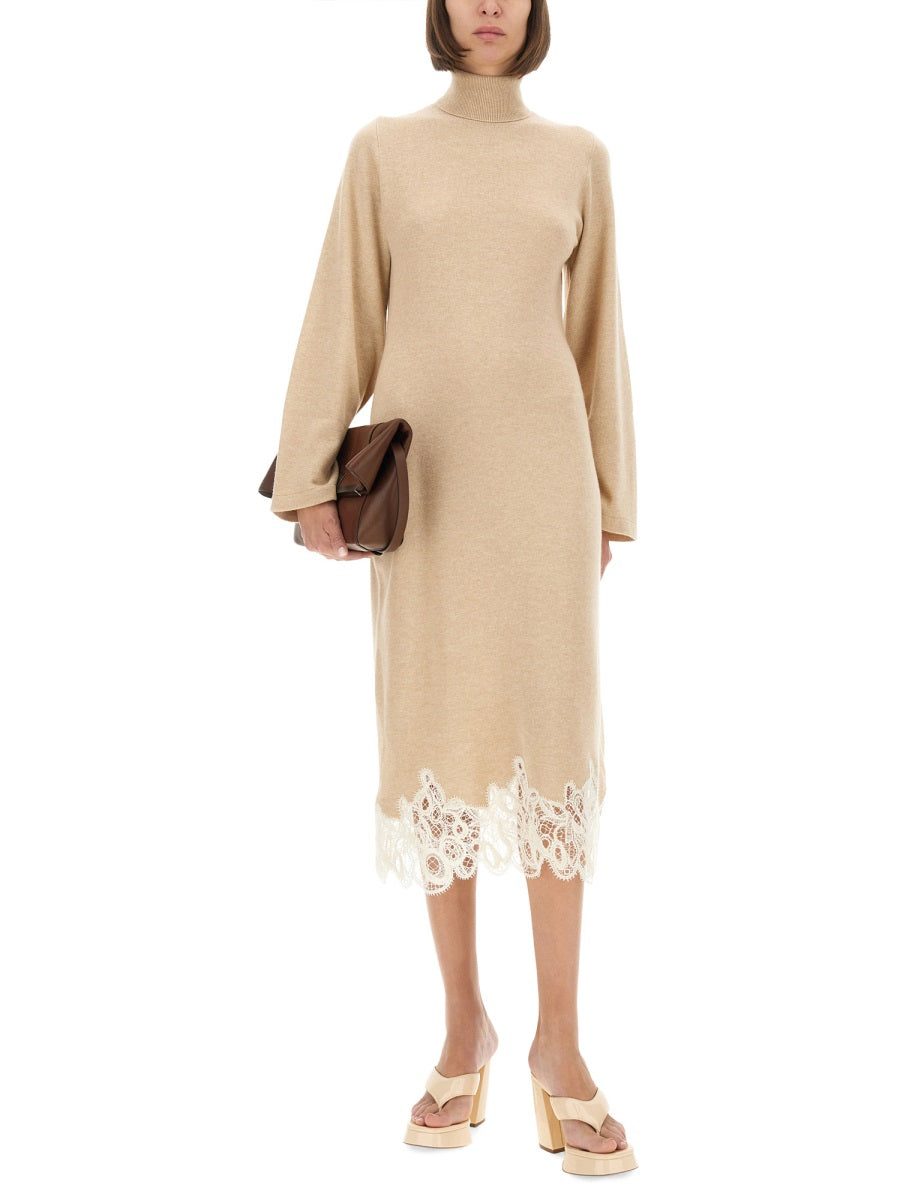 KNIT DRESS WITH LACE HEMLINE
