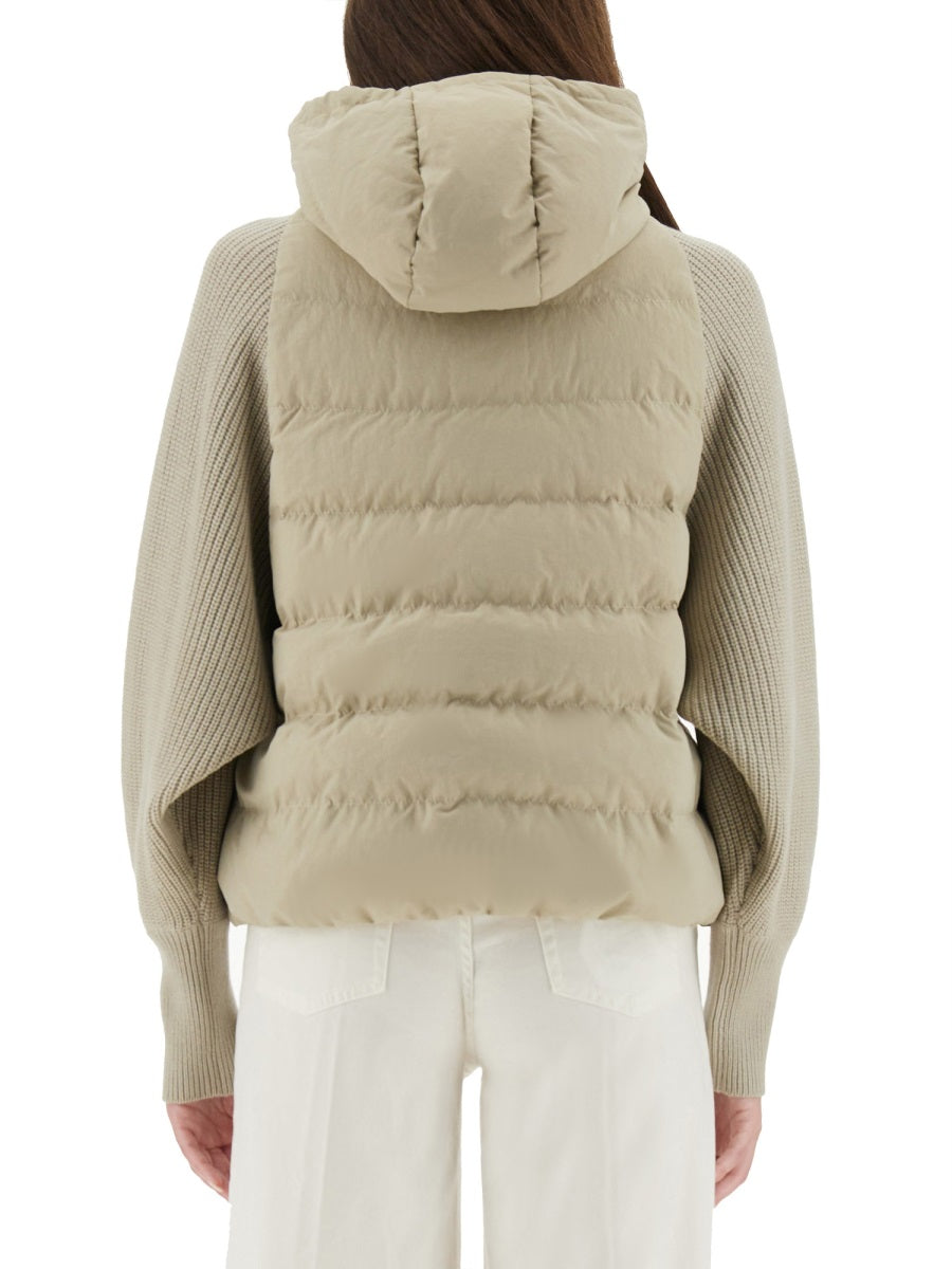 DOWN JACKET WITH KNITTED SLEEVES