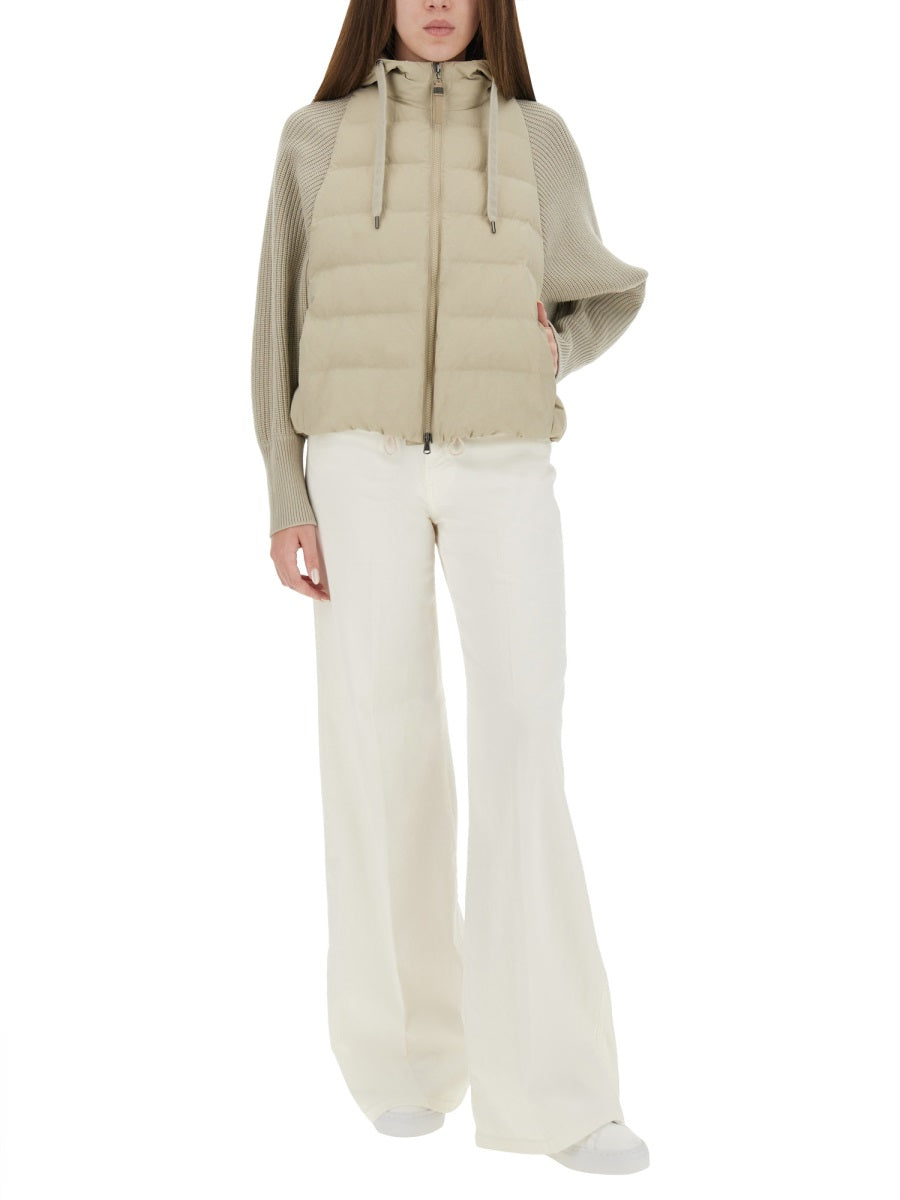 DOWN JACKET WITH KNITTED SLEEVES