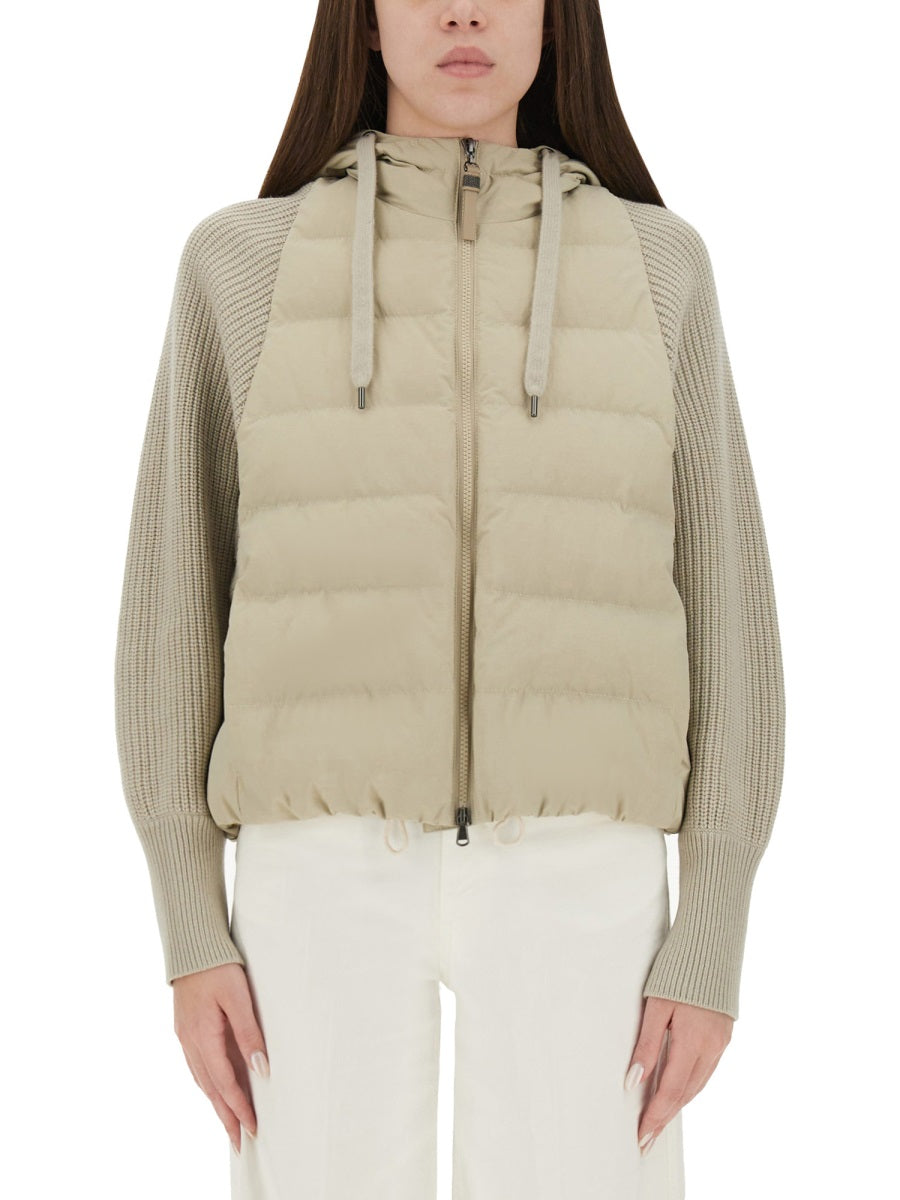 DOWN JACKET WITH KNITTED SLEEVES