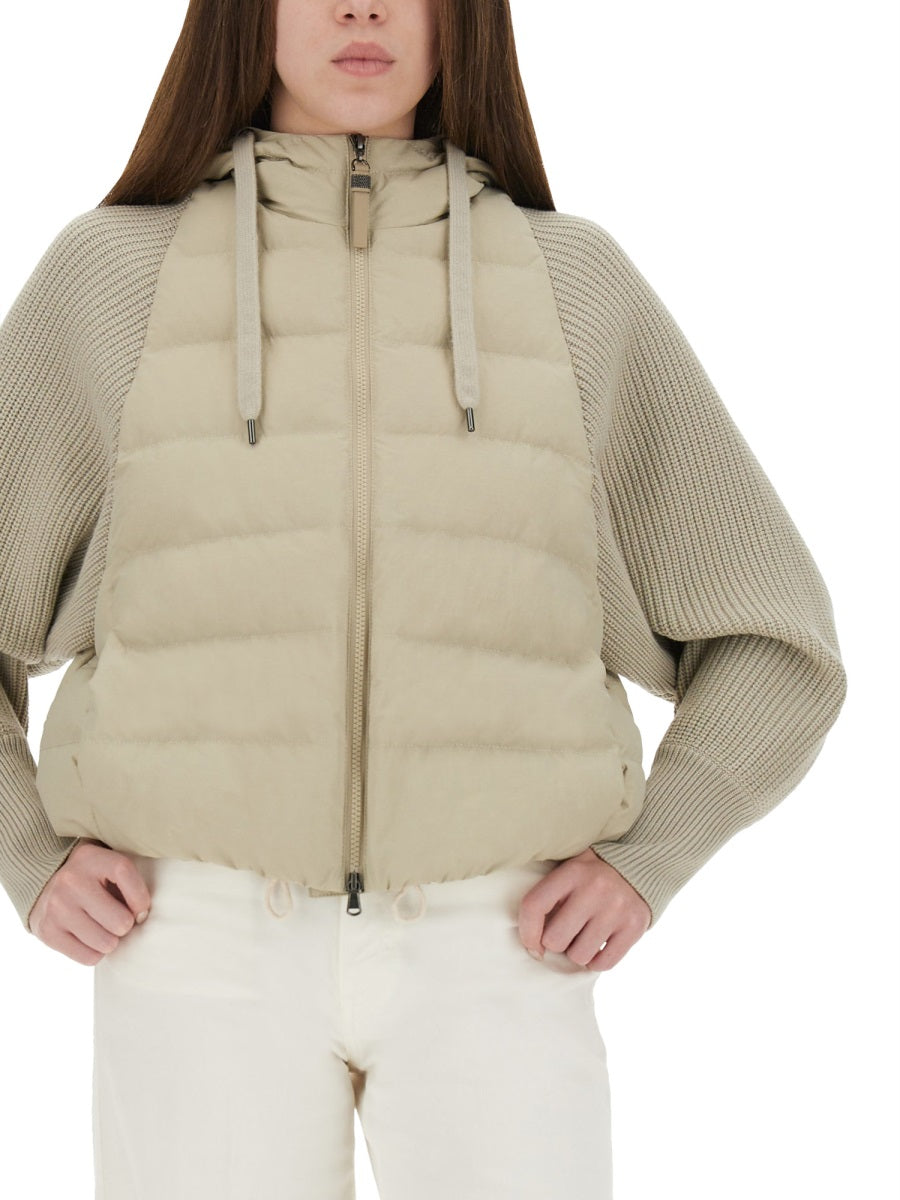 DOWN JACKET WITH KNITTED SLEEVES