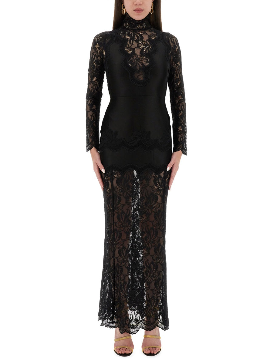 LACE AND JERSEY LONG DRESS