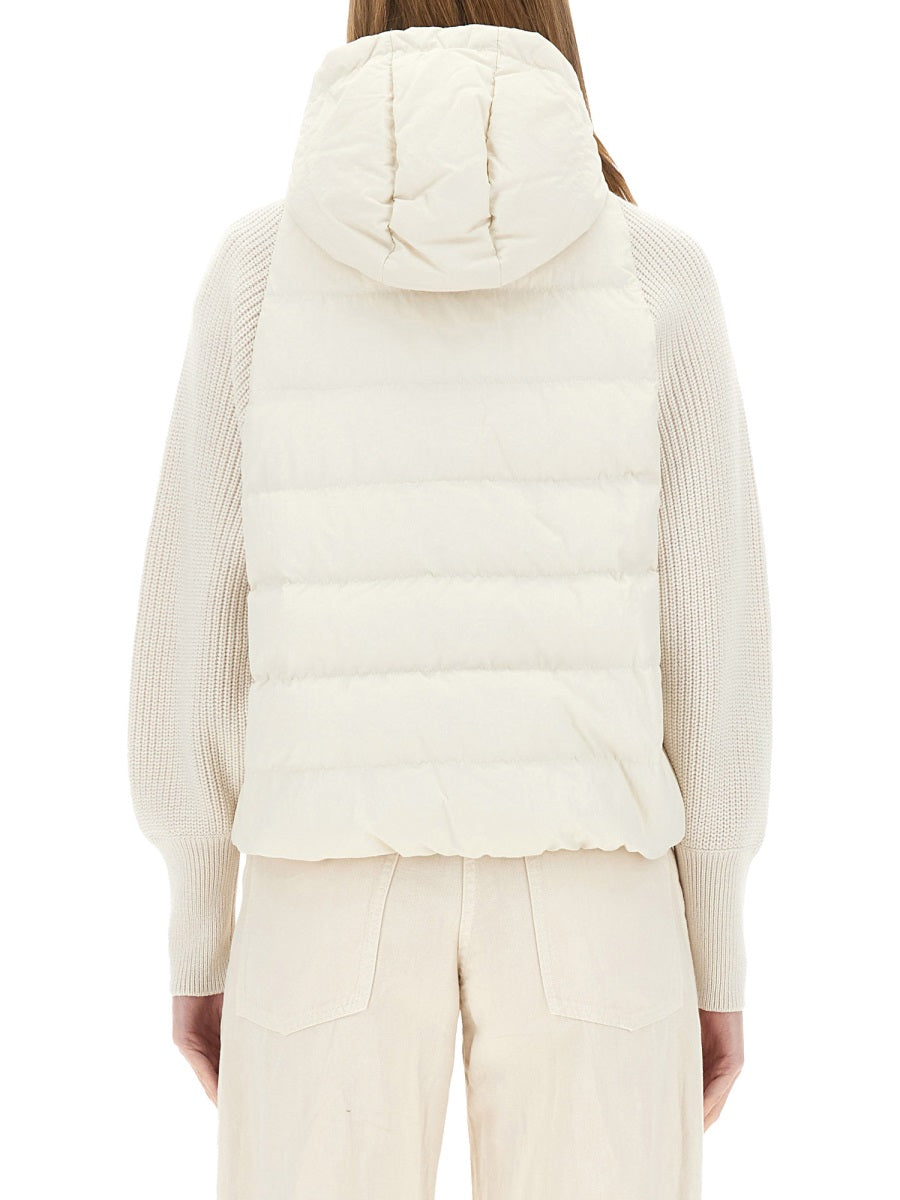 DOWN JACKET WITH KNITTED SLEEVES