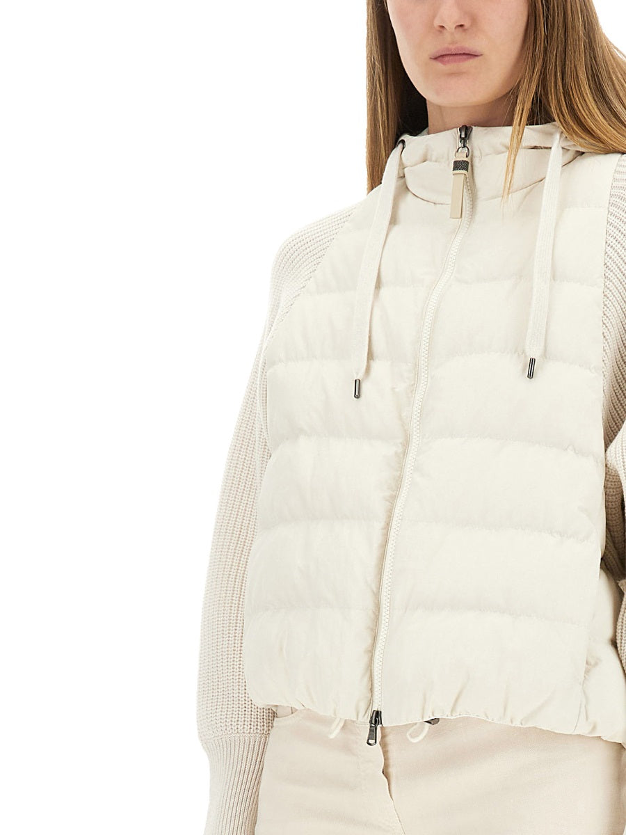 DOWN JACKET WITH KNITTED SLEEVES