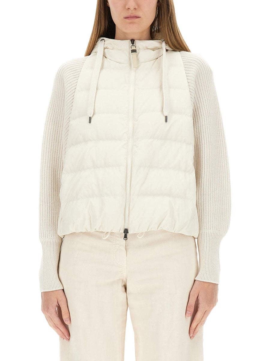 DOWN JACKET WITH KNITTED SLEEVES