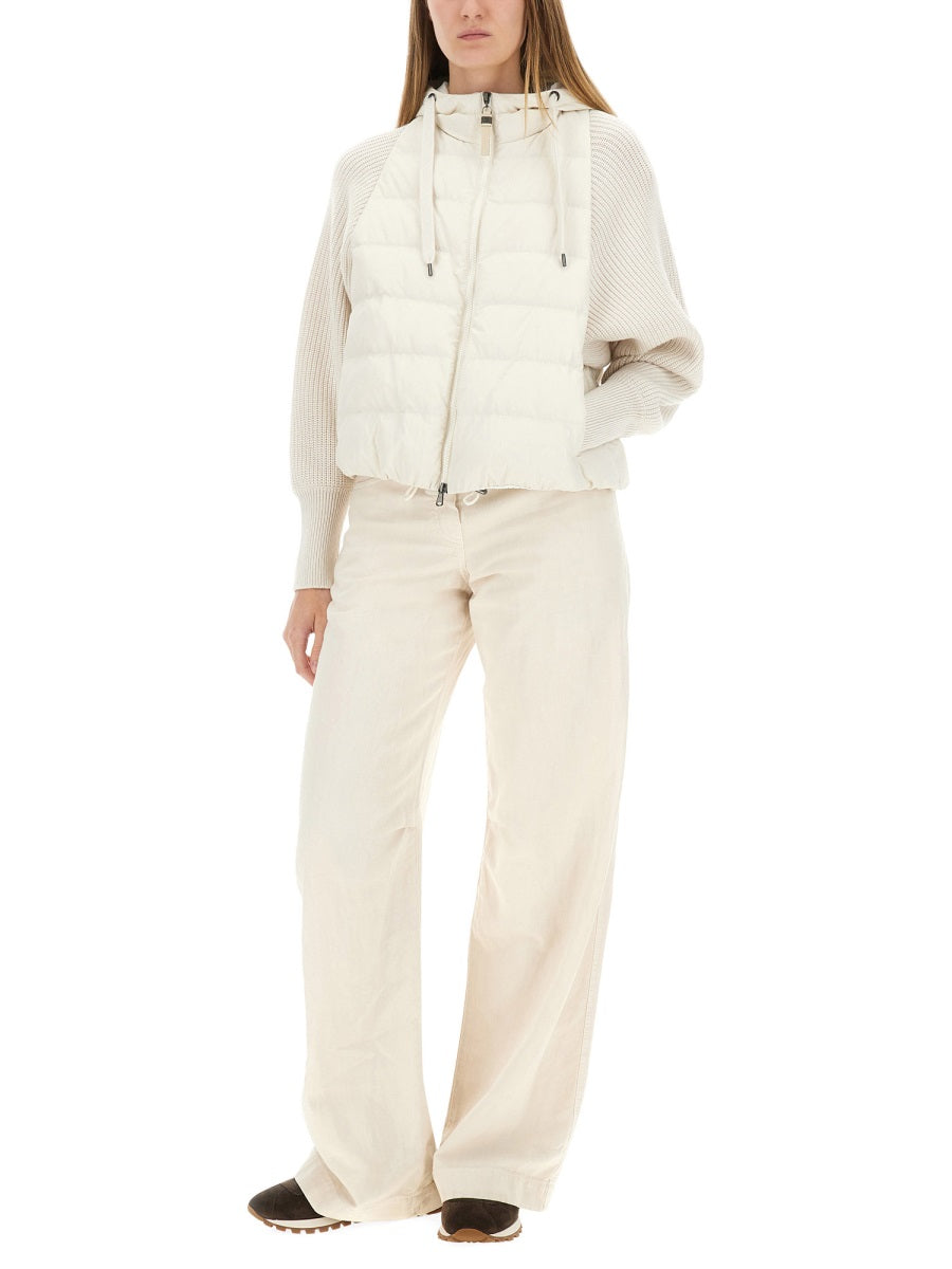 DOWN JACKET WITH KNITTED SLEEVES