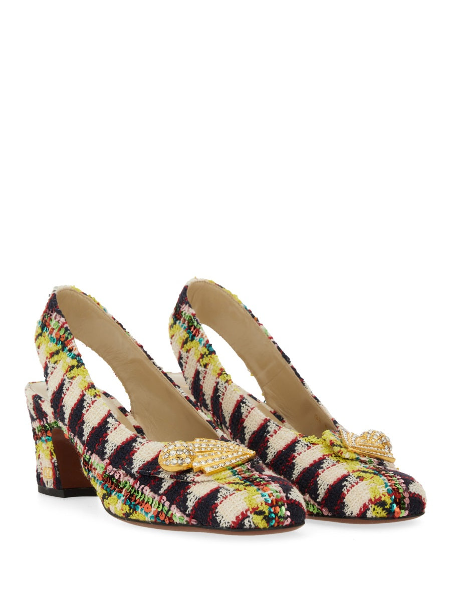TWEED "ADAMANTINE" SLINGBACK PUMPS