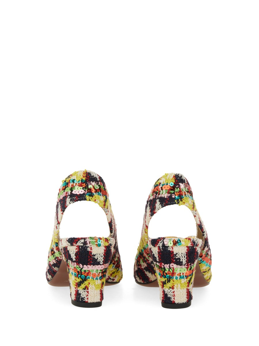 TWEED "ADAMANTINE" SLINGBACK PUMPS