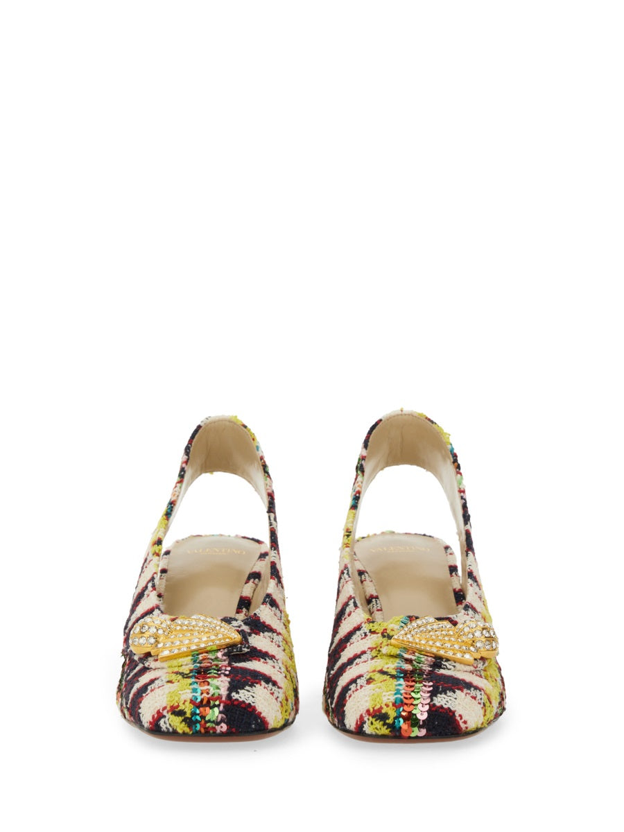 TWEED "ADAMANTINE" SLINGBACK PUMPS