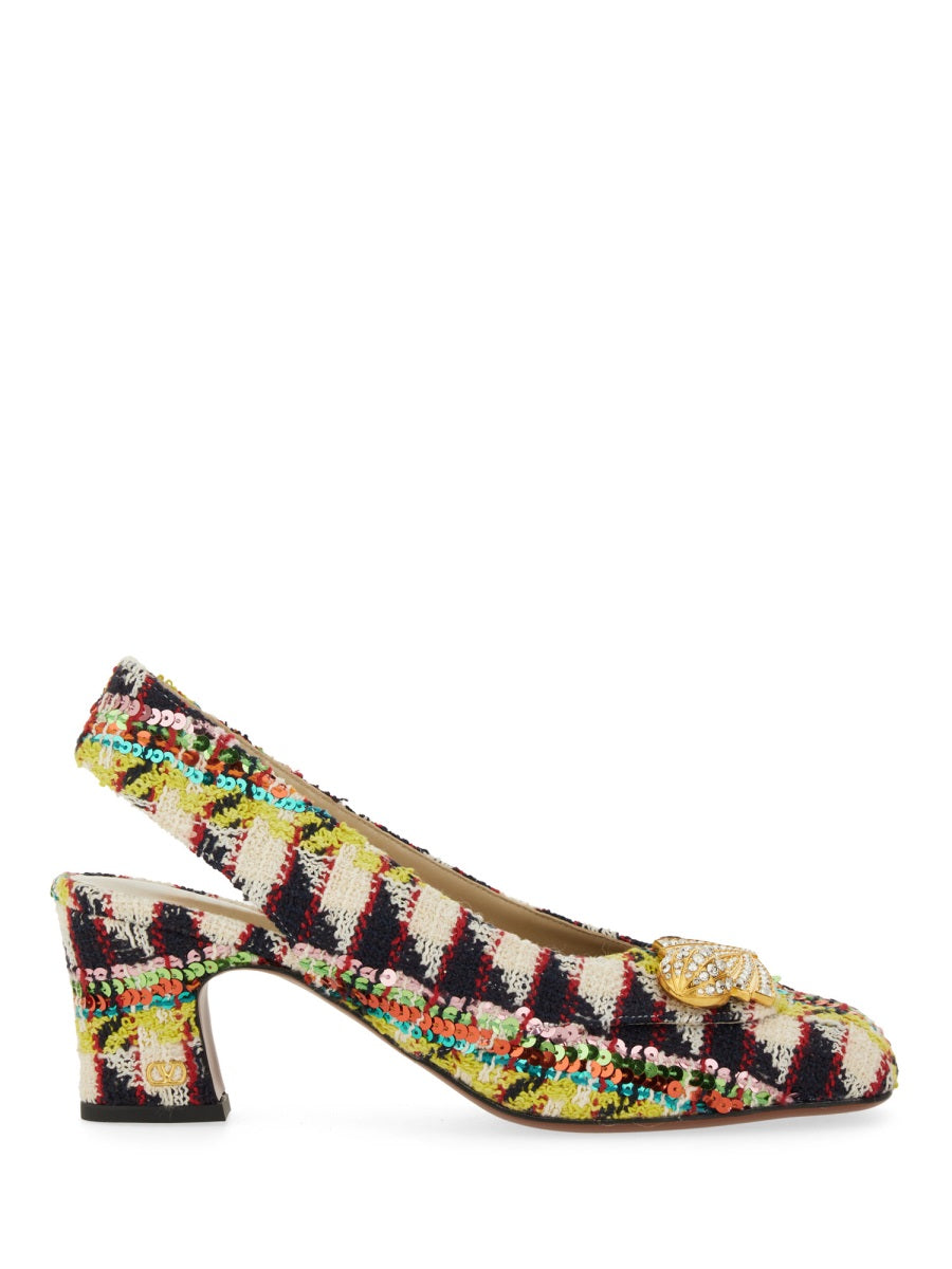 TWEED "ADAMANTINE" SLINGBACK PUMPS