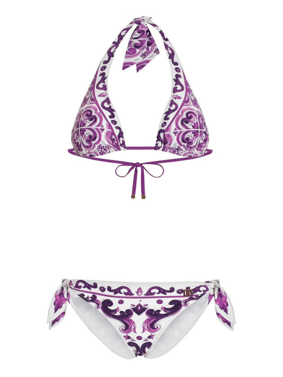 MAJOLICA PRINT PADDED TRIANGLE BIKINI SWIMSUIT