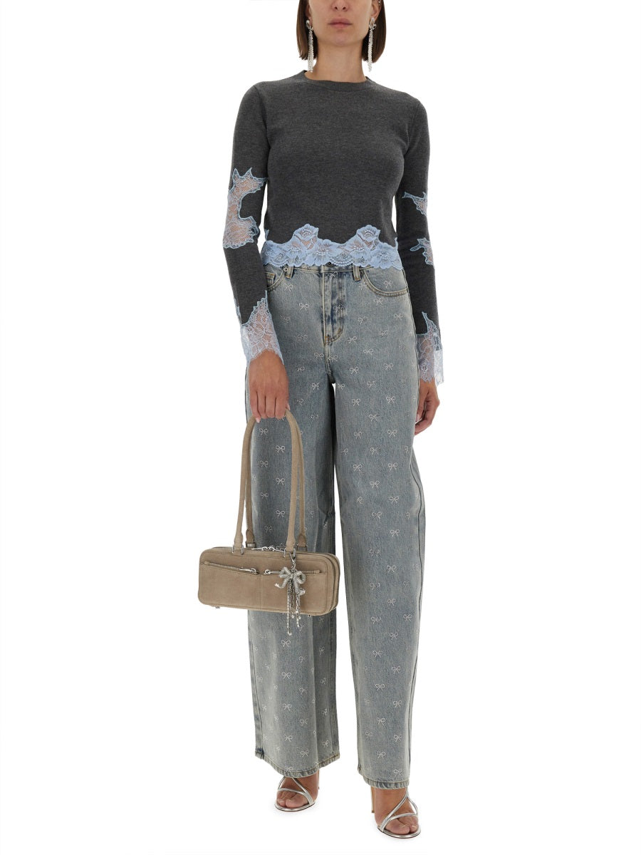 JEANS WITH RHINESTONE BOWS