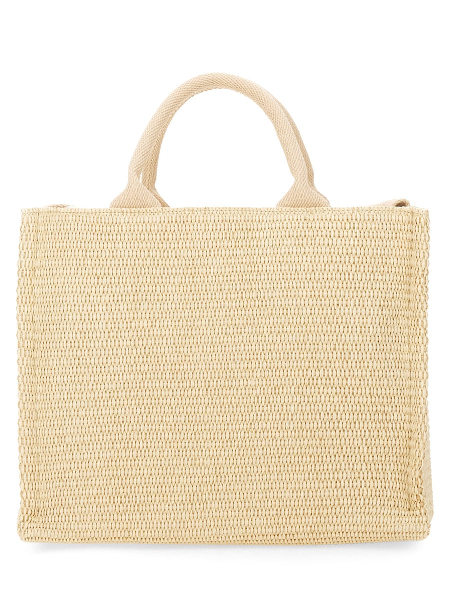 RAFFIA EFFECT FABRIC SMALL TOTE BAG