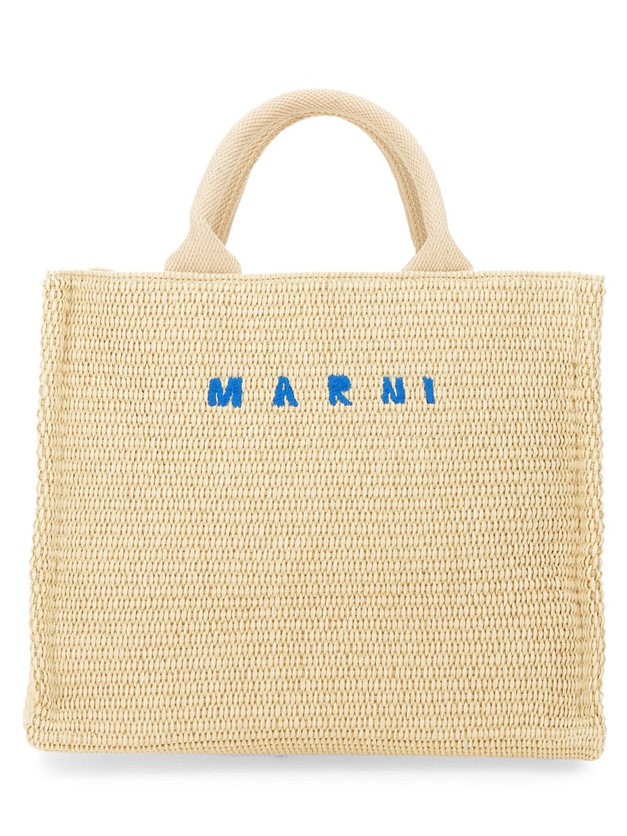 RAFFIA EFFECT FABRIC SMALL TOTE BAG