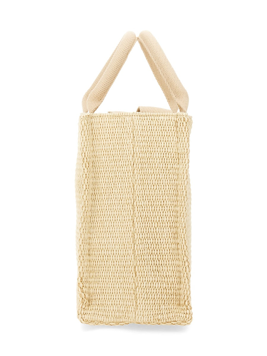 RAFFIA EFFECT FABRIC SMALL TOTE BAG