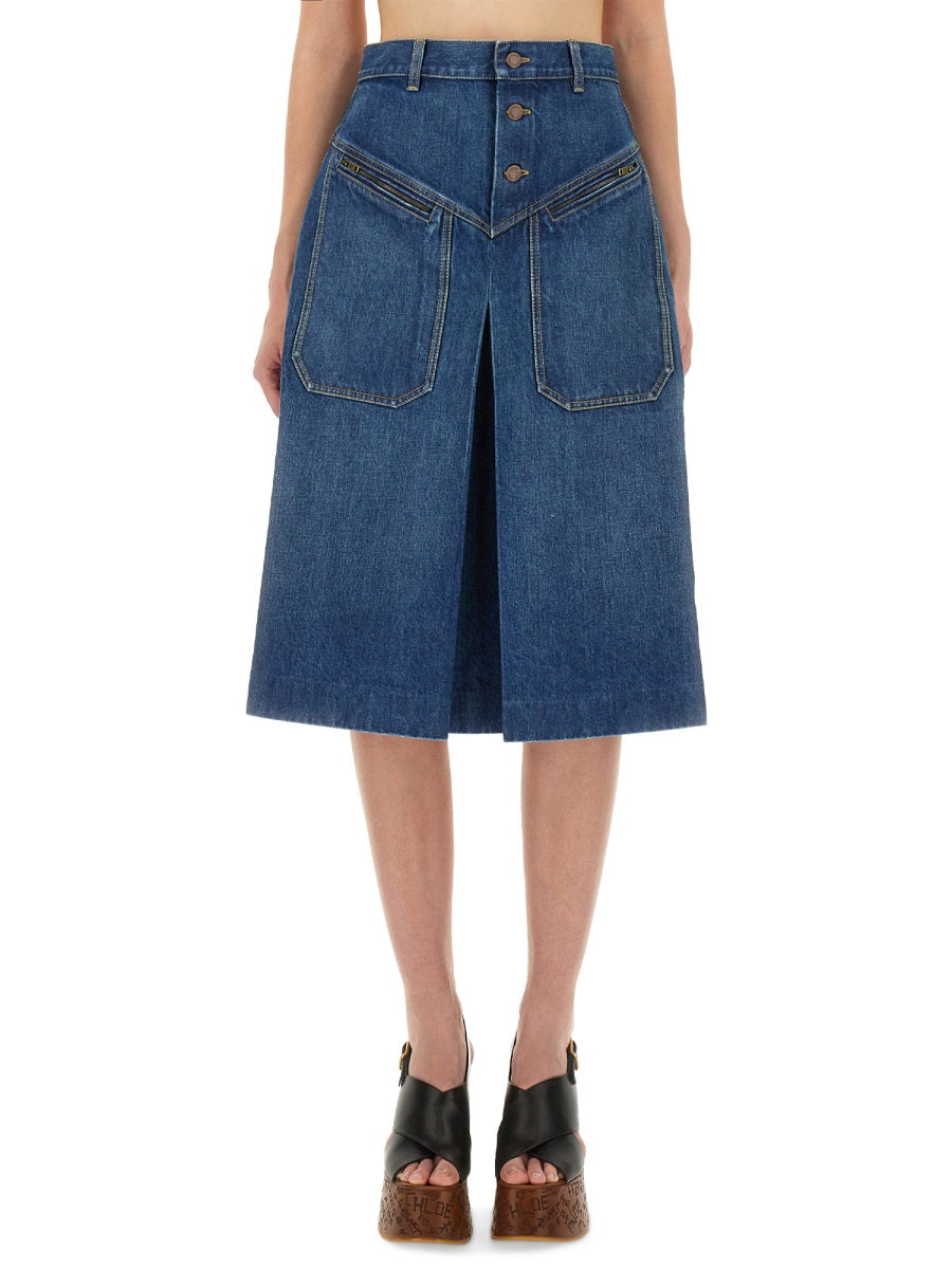DENIM KNEE-LENGTH SKIRT