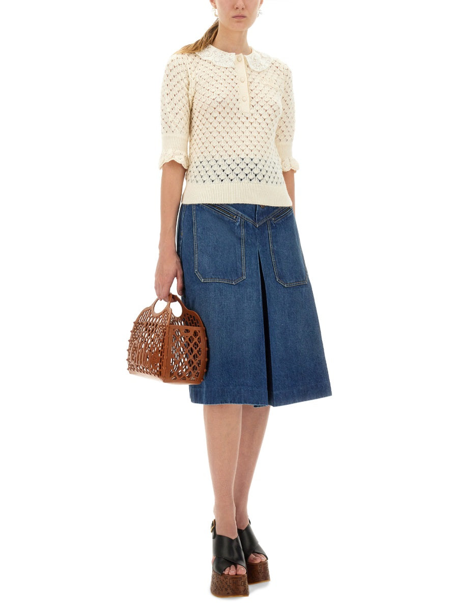 DENIM KNEE-LENGTH SKIRT