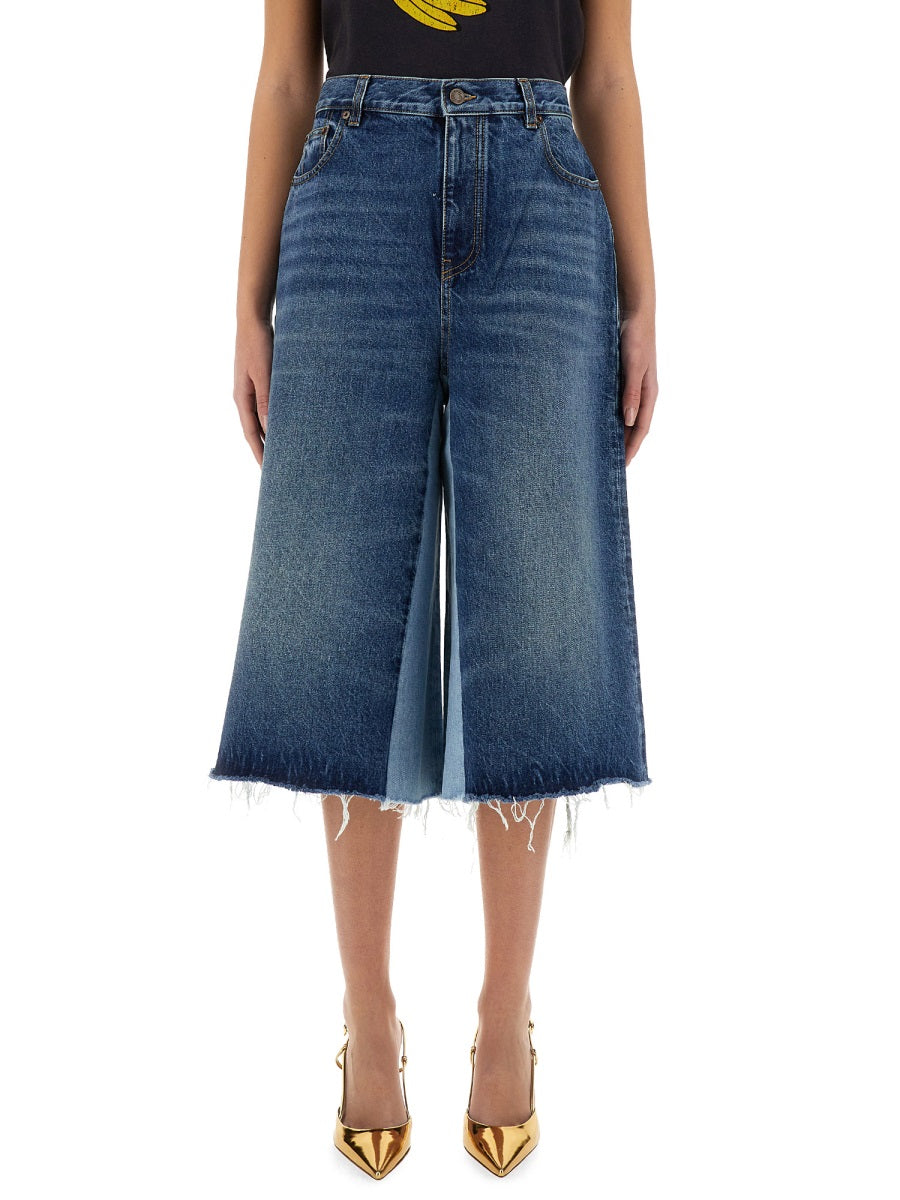 PATCHWORK DENIM BERMUDA SHORTS
