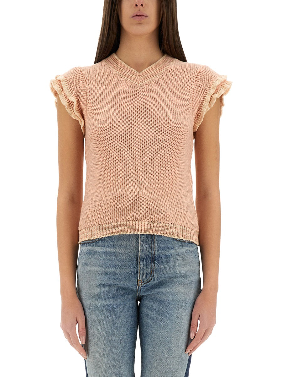 SHORT-SLEEVED WOOL KNIT TOP