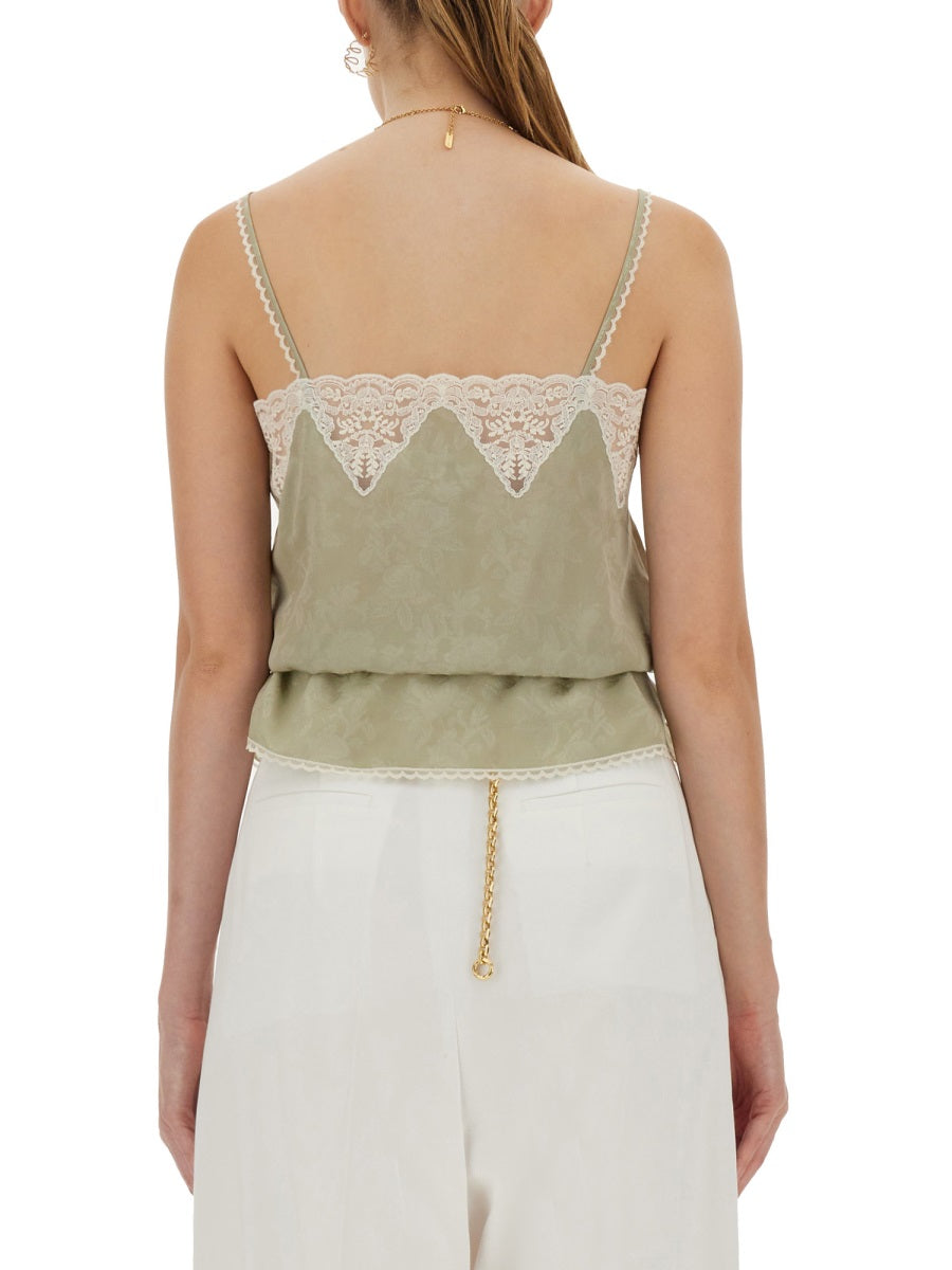SILK JACQUARD AND LACE DRAWSTRING TANK TOP