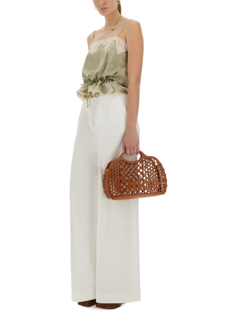 SILK JACQUARD AND LACE DRAWSTRING TANK TOP