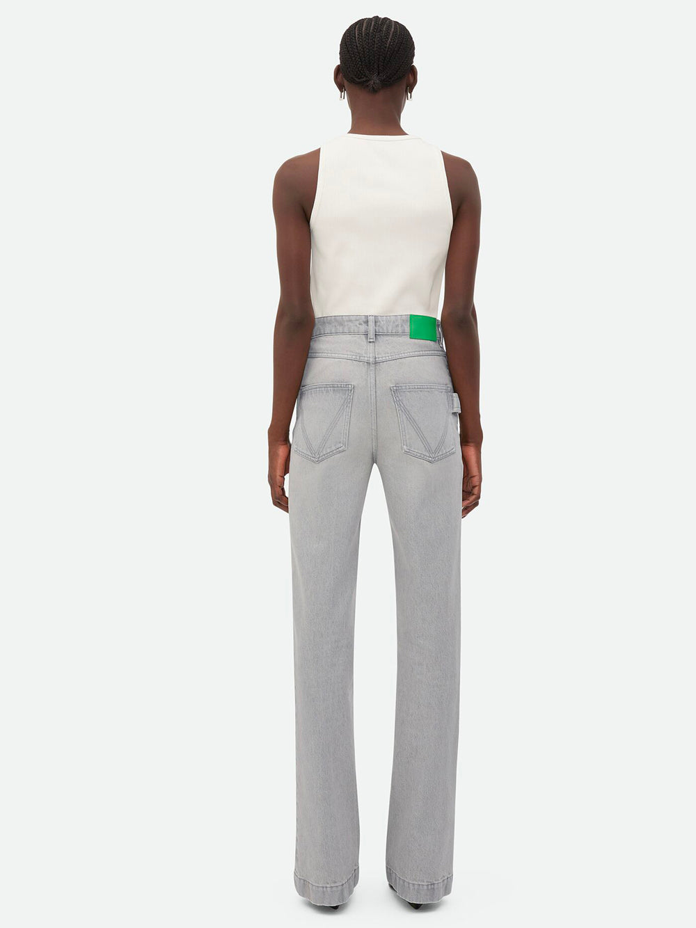 LIGHT GREY WASHED DENIM FLARED JEANS