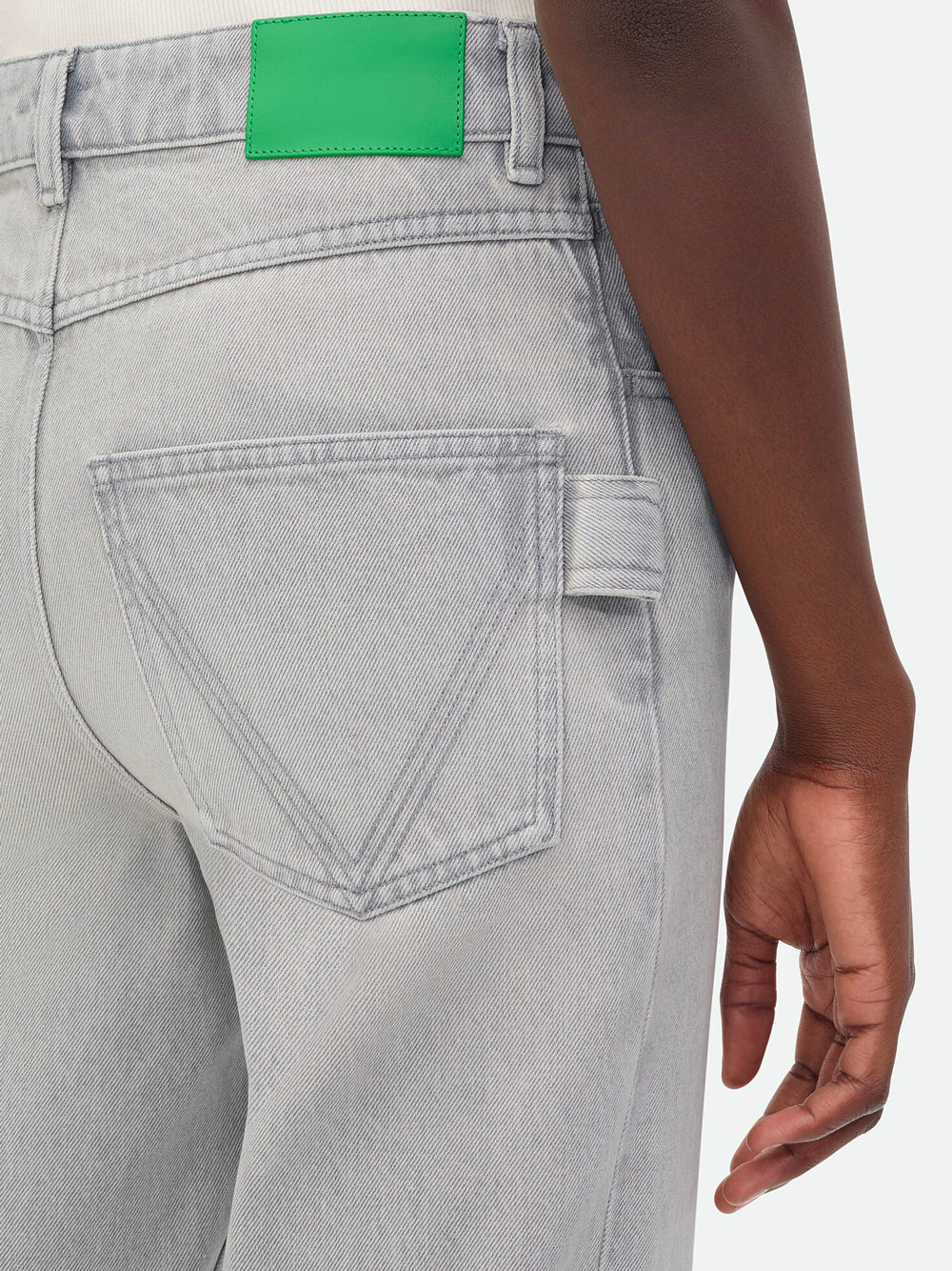 LIGHT GREY WASHED DENIM FLARED JEANS