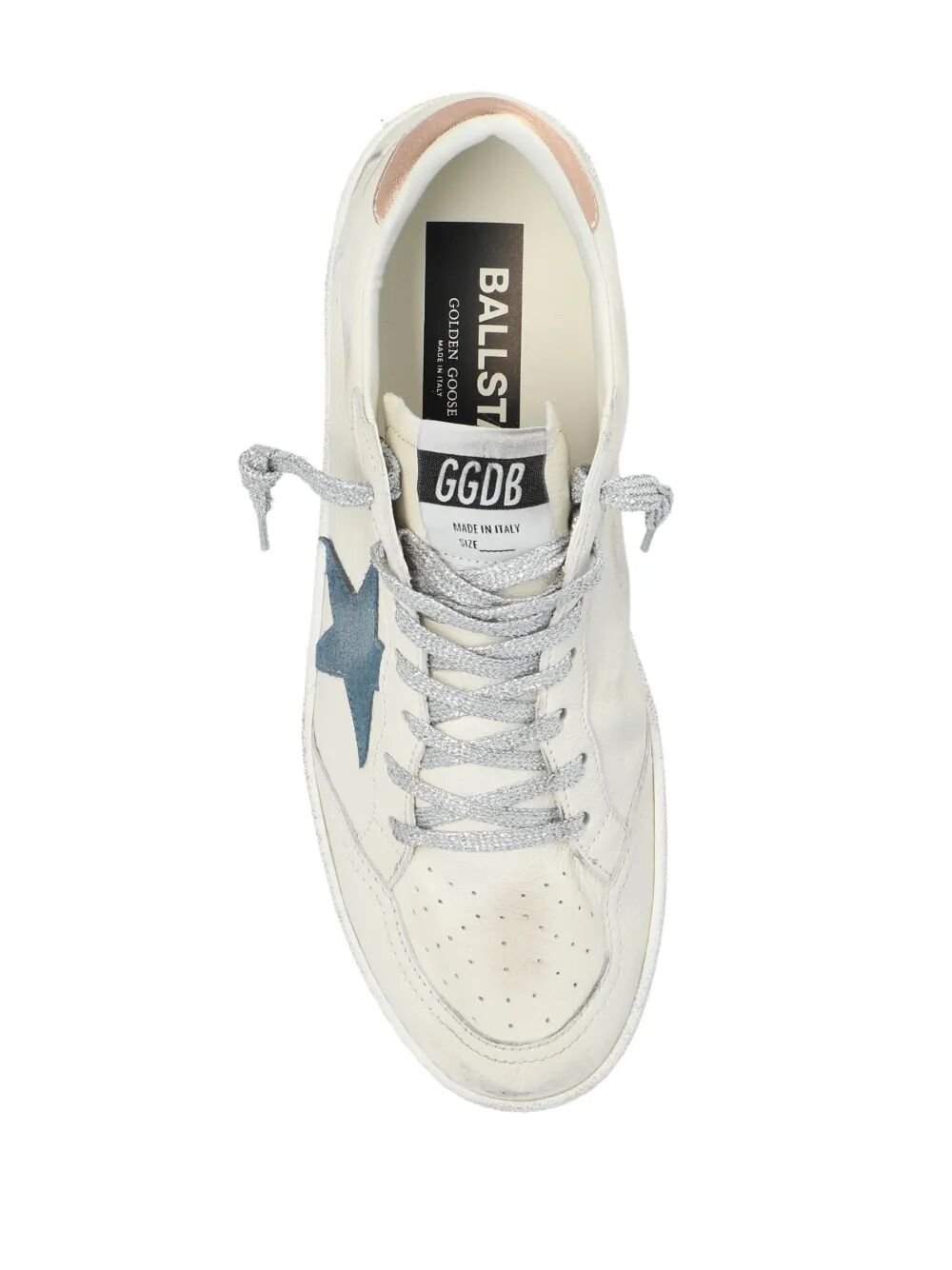 DISTRESSED EFFECT BALL STAR SNEAKERS WITH BLUE SUEDE STAR AND BRONZE LEATHER HEEL TAB