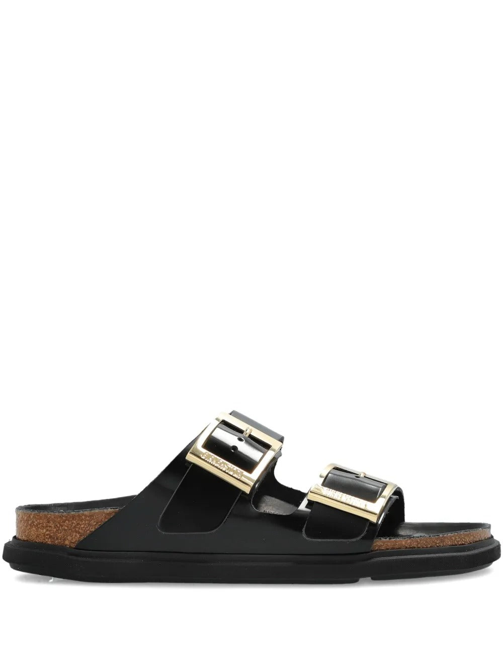 ARIZONA DROPLET BUCKLE SHINY LEATHER SANDALS