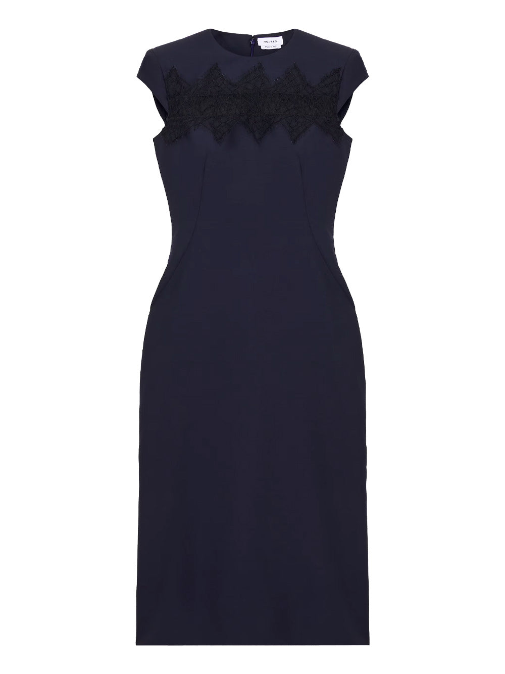 WOOL TAILORED PENCIL DRESS WITH LACE DETAILS