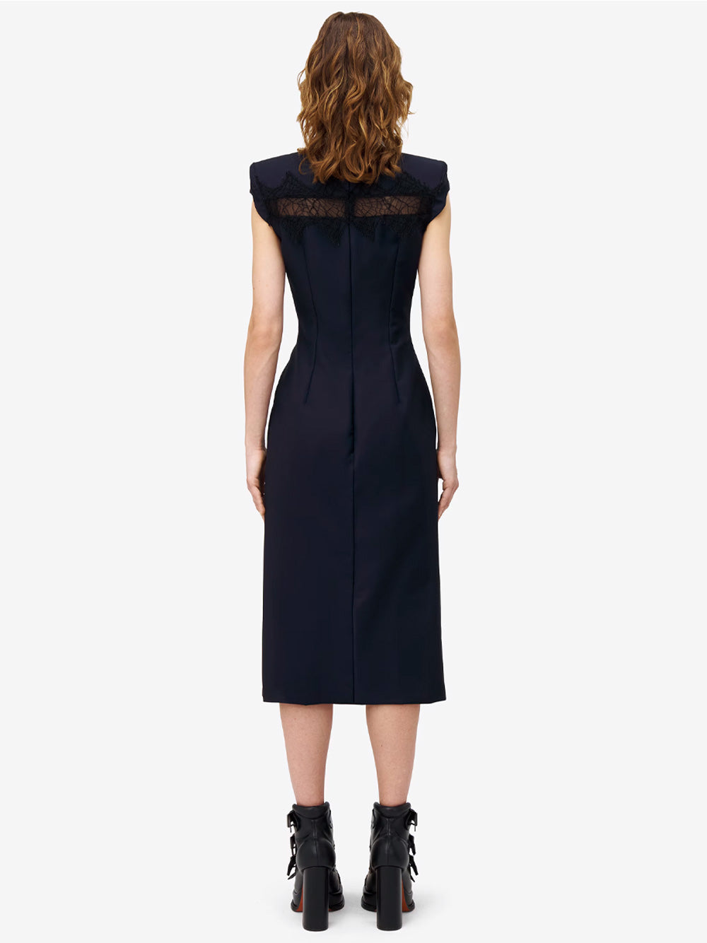 WOOL TAILORED PENCIL DRESS WITH LACE DETAILS