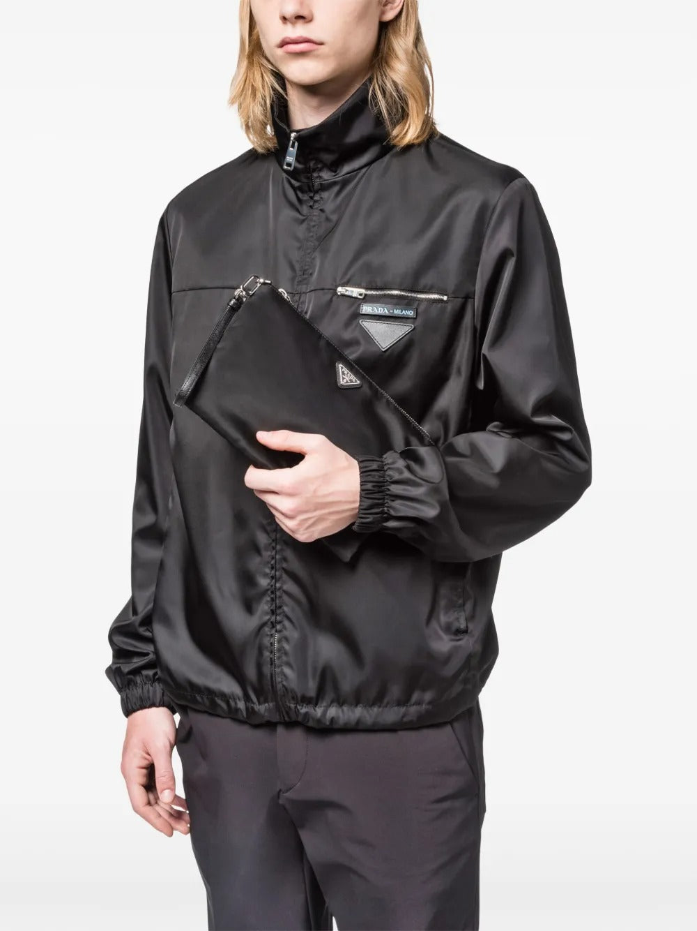 RE-NYLON AND SAFFIANO LEATHER POUCH