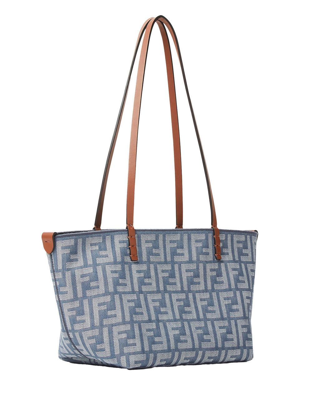 SMALL ROLL BLUE DENIM-EFFECT FF JACQUARD REVERSIBLE SHOPPER