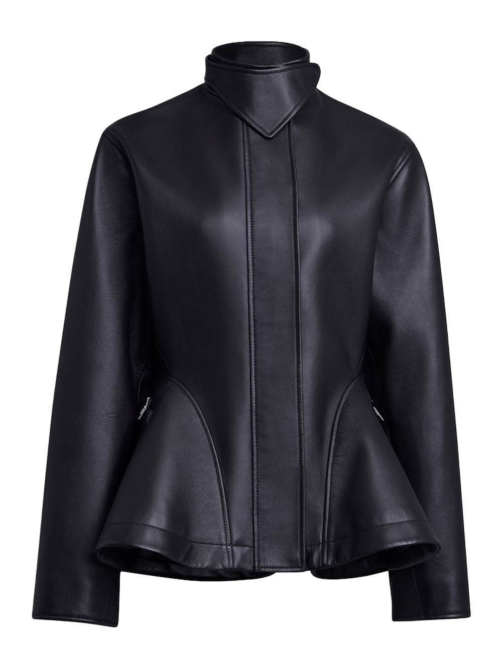 PEPLUM JACKET IN WASHED LAMBSKIN LEATHER
