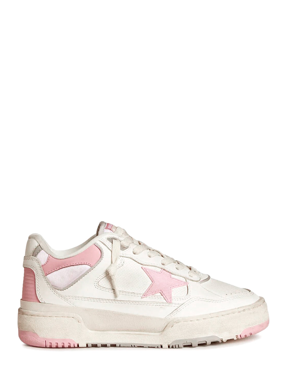 FORTY2 DISTRESSED FINISH LEATHER AND FABRIC SNEAKERS WITH PINK STAR